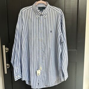 Ralph Lauren Yarmouth Mens Striped Button Down Shirt Blue White NWT 16.5 34/35